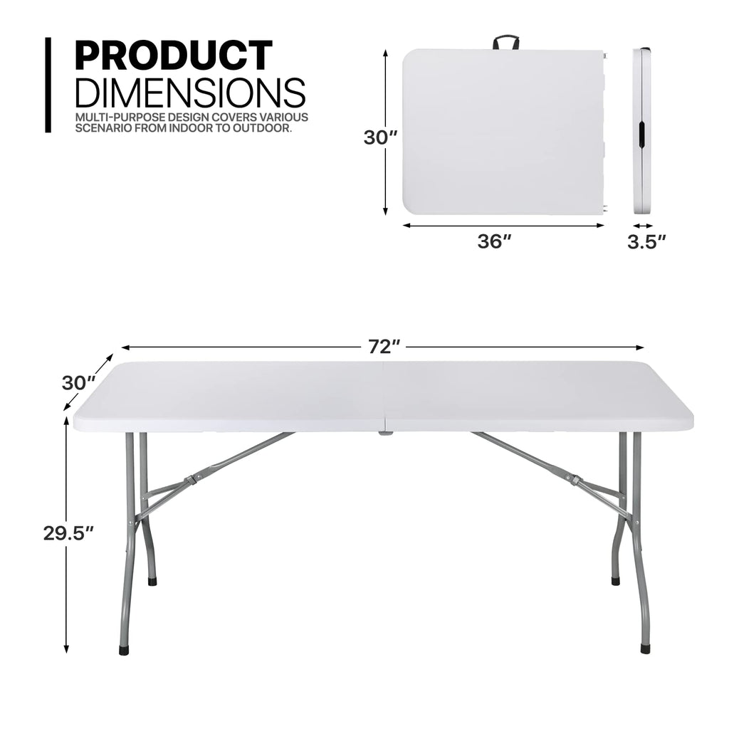 6Ft Heavy Duty Folding Plastic Table White C50723