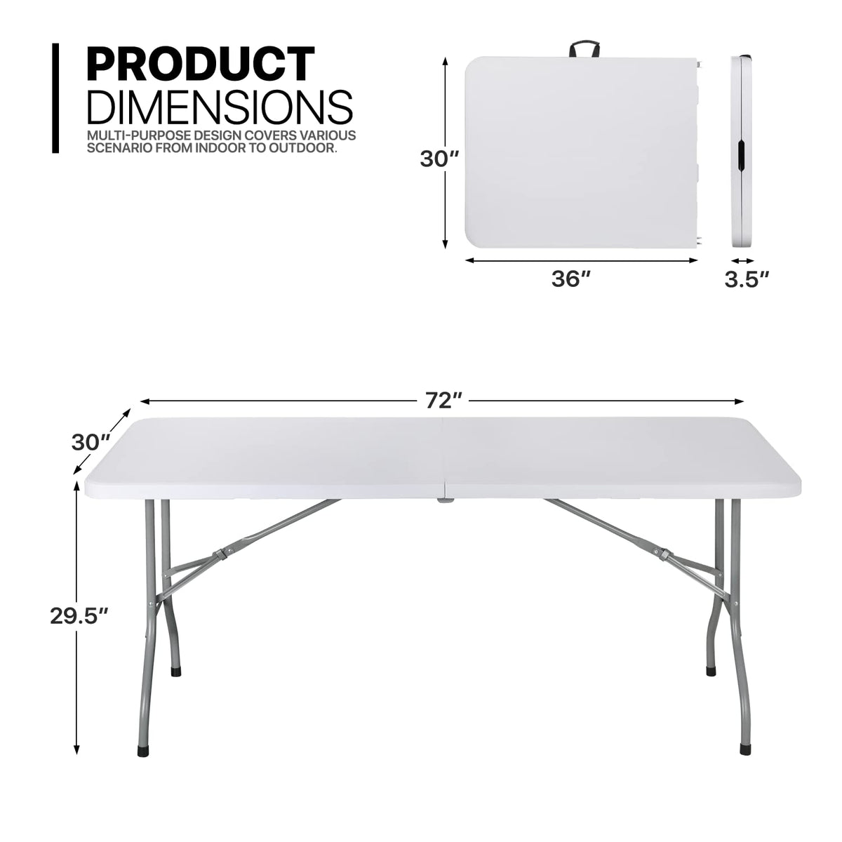 6Ft Heavy Duty Folding Plastic Table White C50723