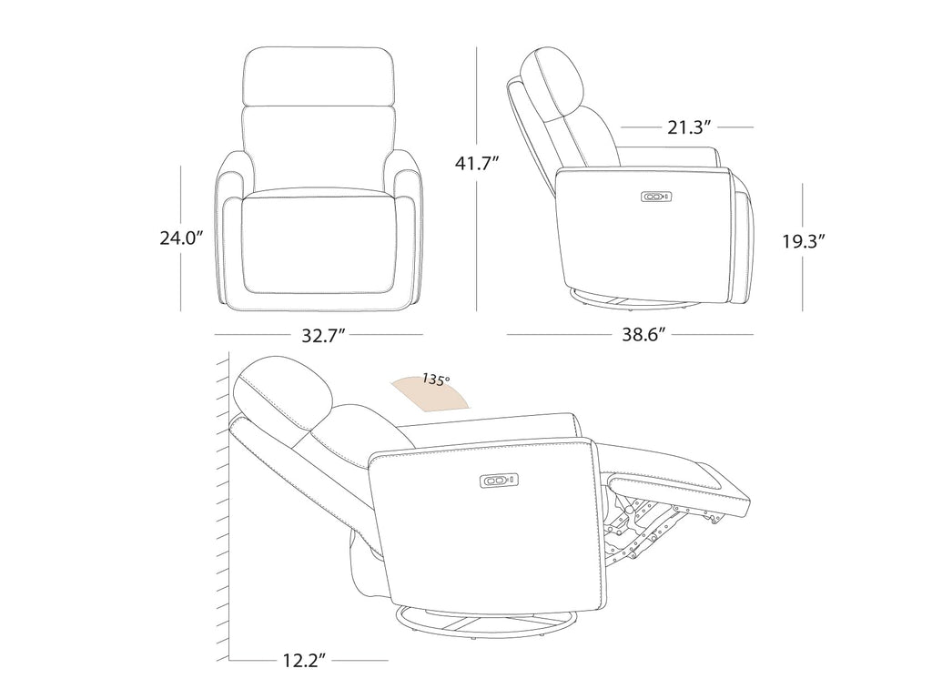 White Boucle Power Swivel Glider Recliner Chair P181