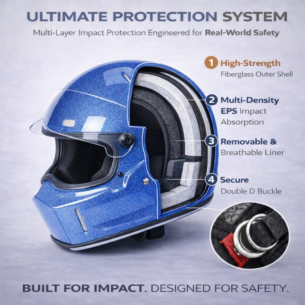 DOT Approved Fiberglass Full Face Motorcycle Helmet with Clear Visor J392799