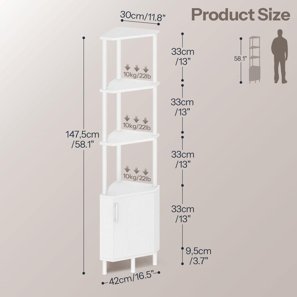 White 5-Tier Corner Cabinet with Doors R6181