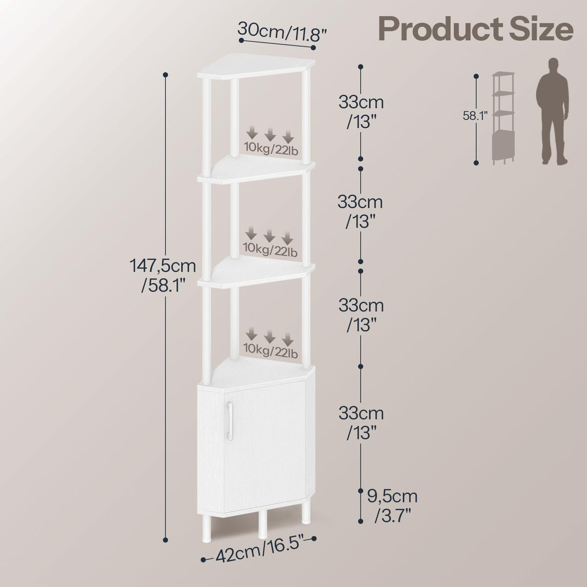 White 5-Tier Corner Cabinet with Doors R6181