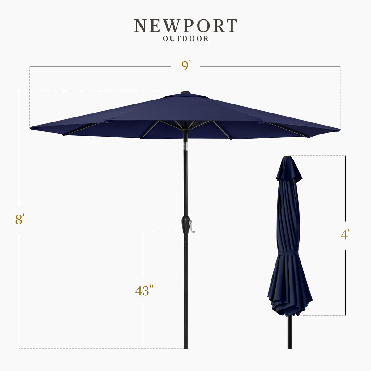 9ft Navy Polyester Patio Umbrella with Aluminum Frame X48723