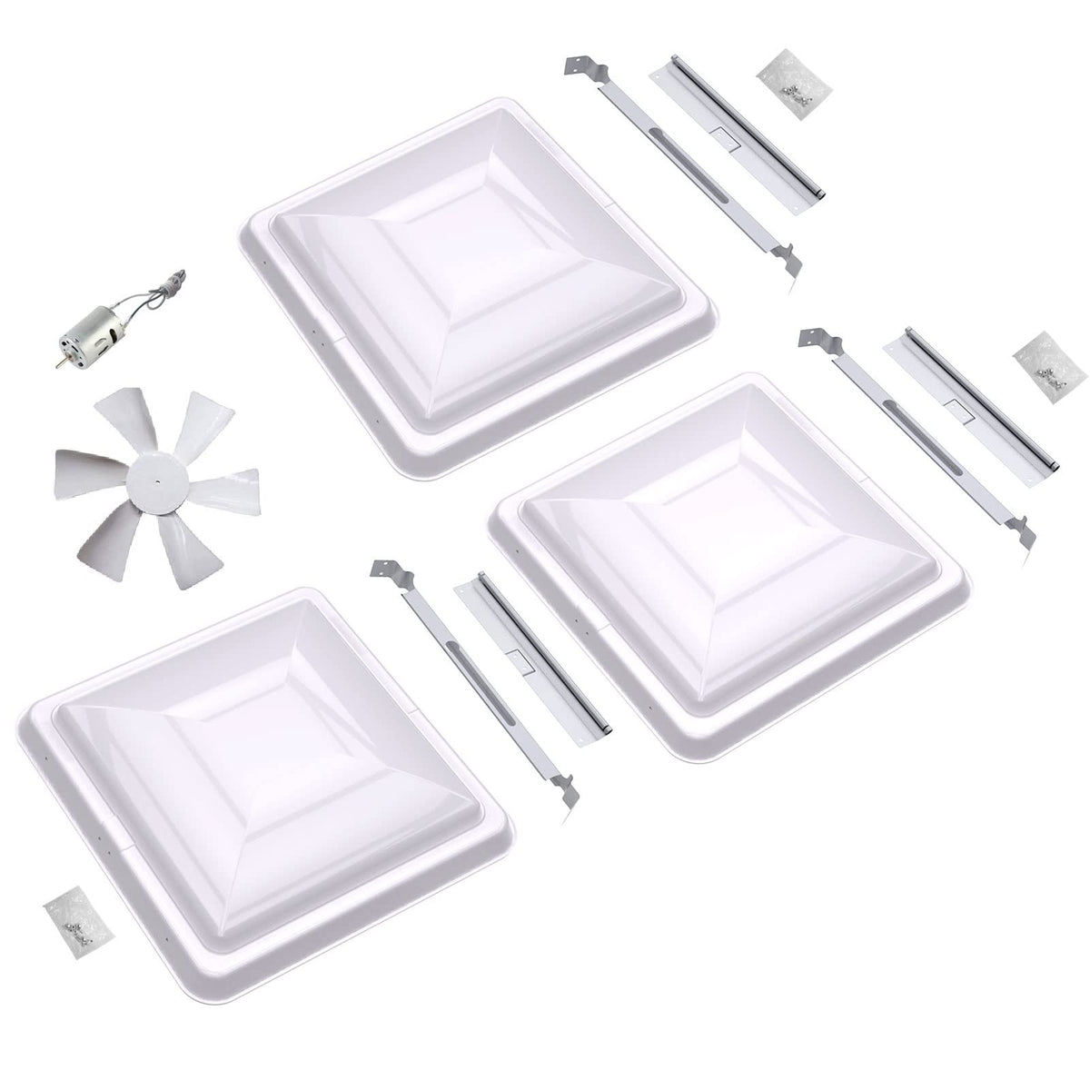 3 Packs 14" White RV Roof Vent Cover Replacement with 6" Fan Blade and 12 Volt Motor W218290
