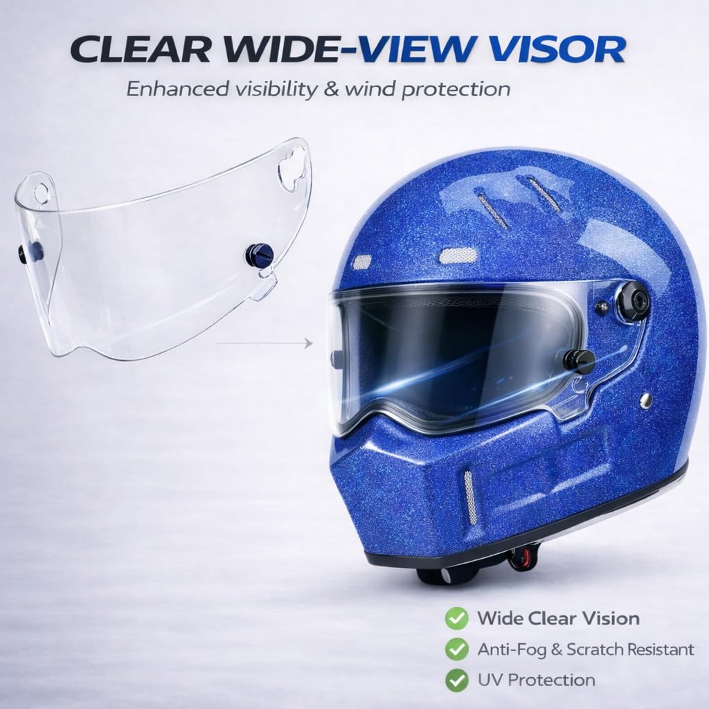 DOT Approved Fiberglass Full Face Motorcycle Helmet with Clear Visor J392799