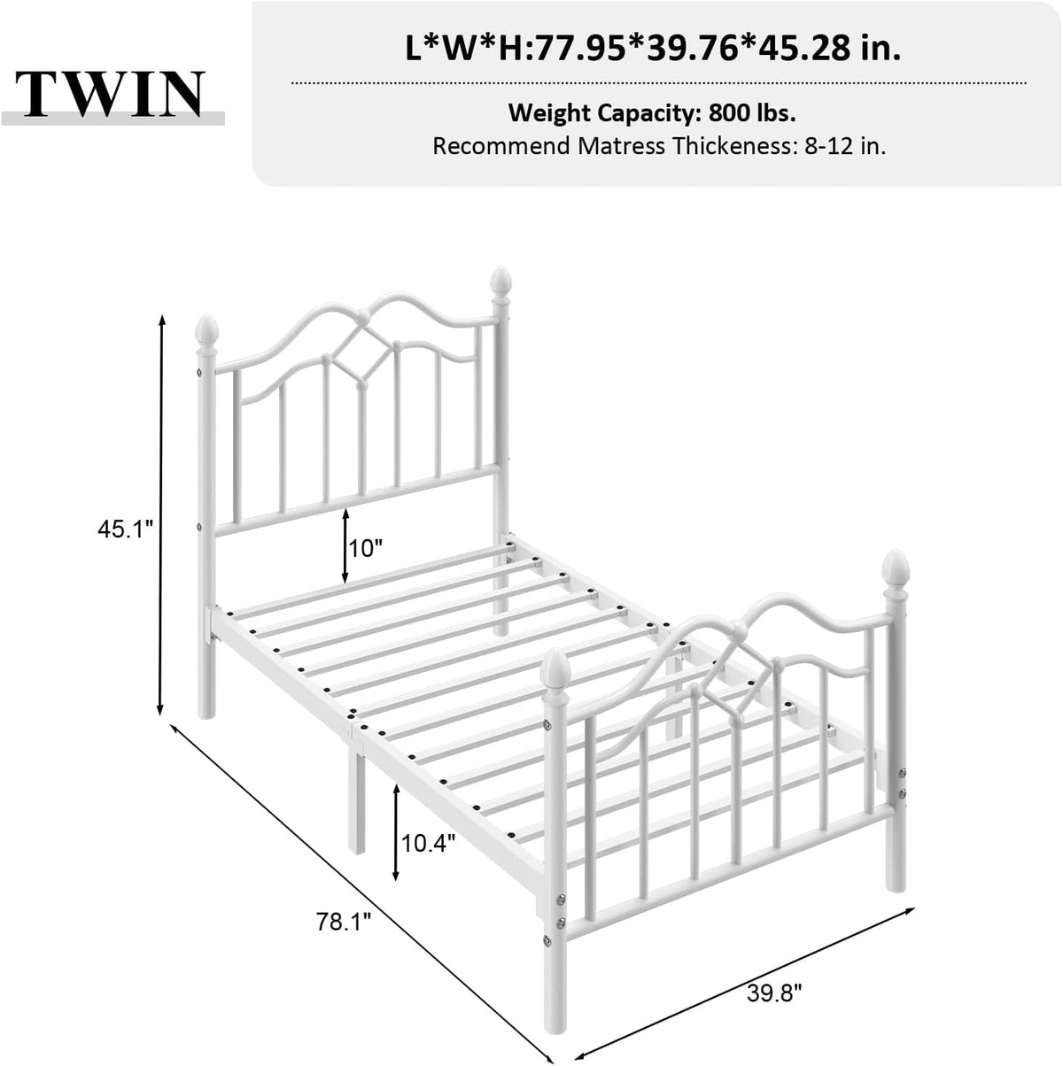 White Twin Metal Bed Frame with Headboard and Footboard C8536