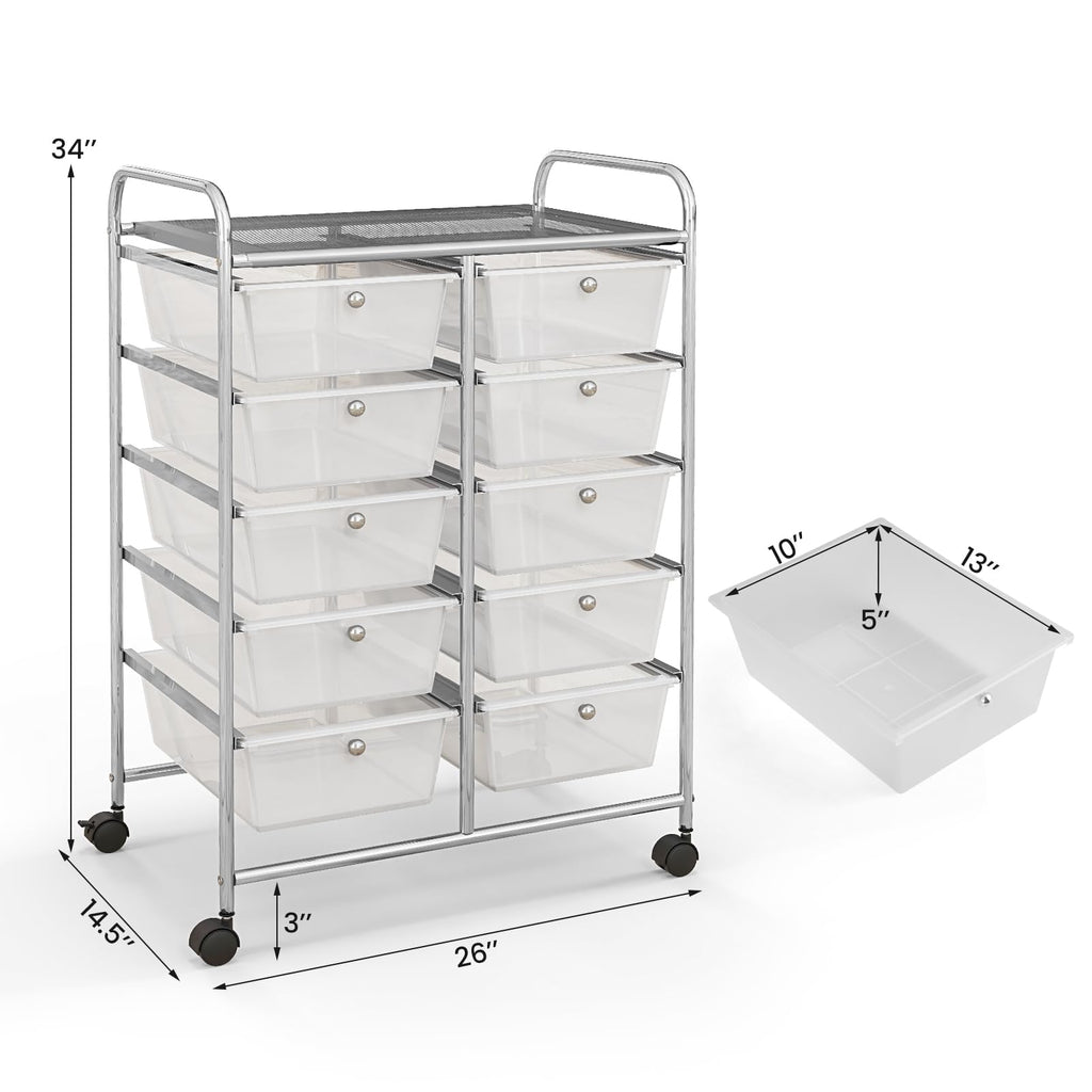 10 Drawer Rolling Storage Cart with Metal Frame L645685
