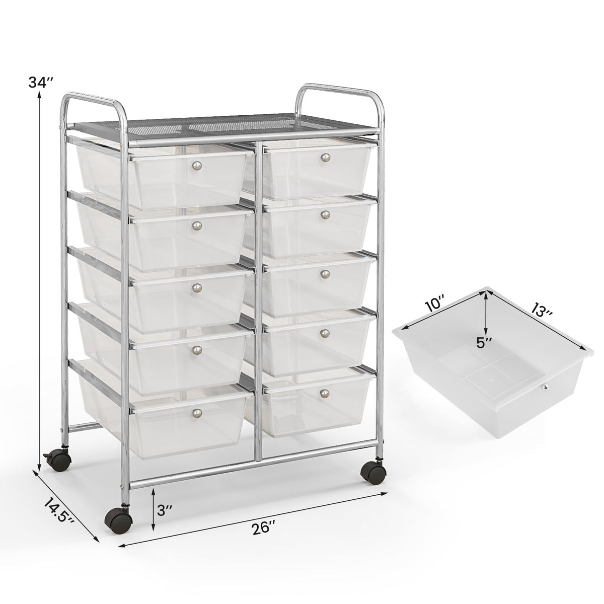 10 Drawer Rolling Storage Cart with Metal Frame L645685