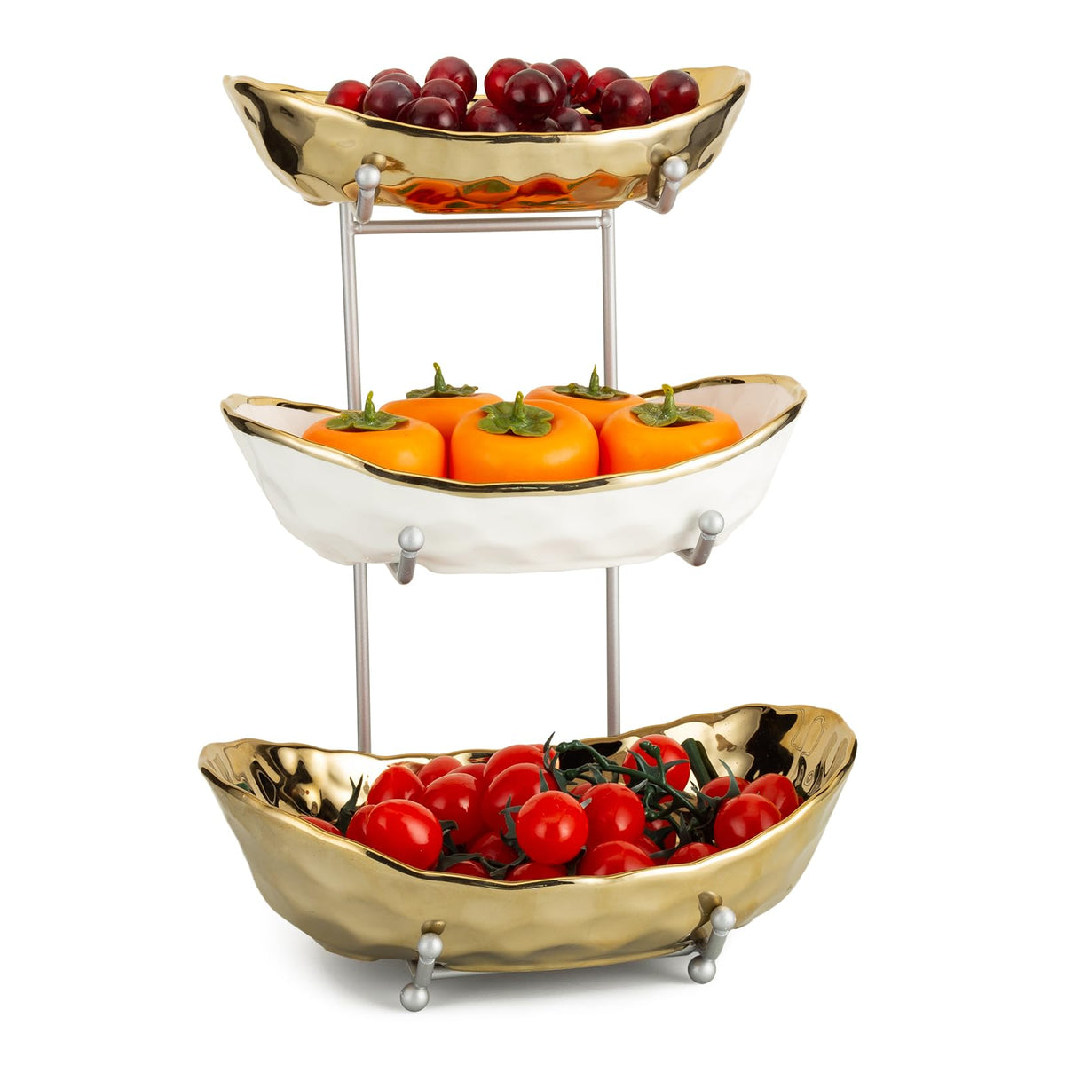 3 Tier Ceramic Serving Bowls with Metal Stand G144