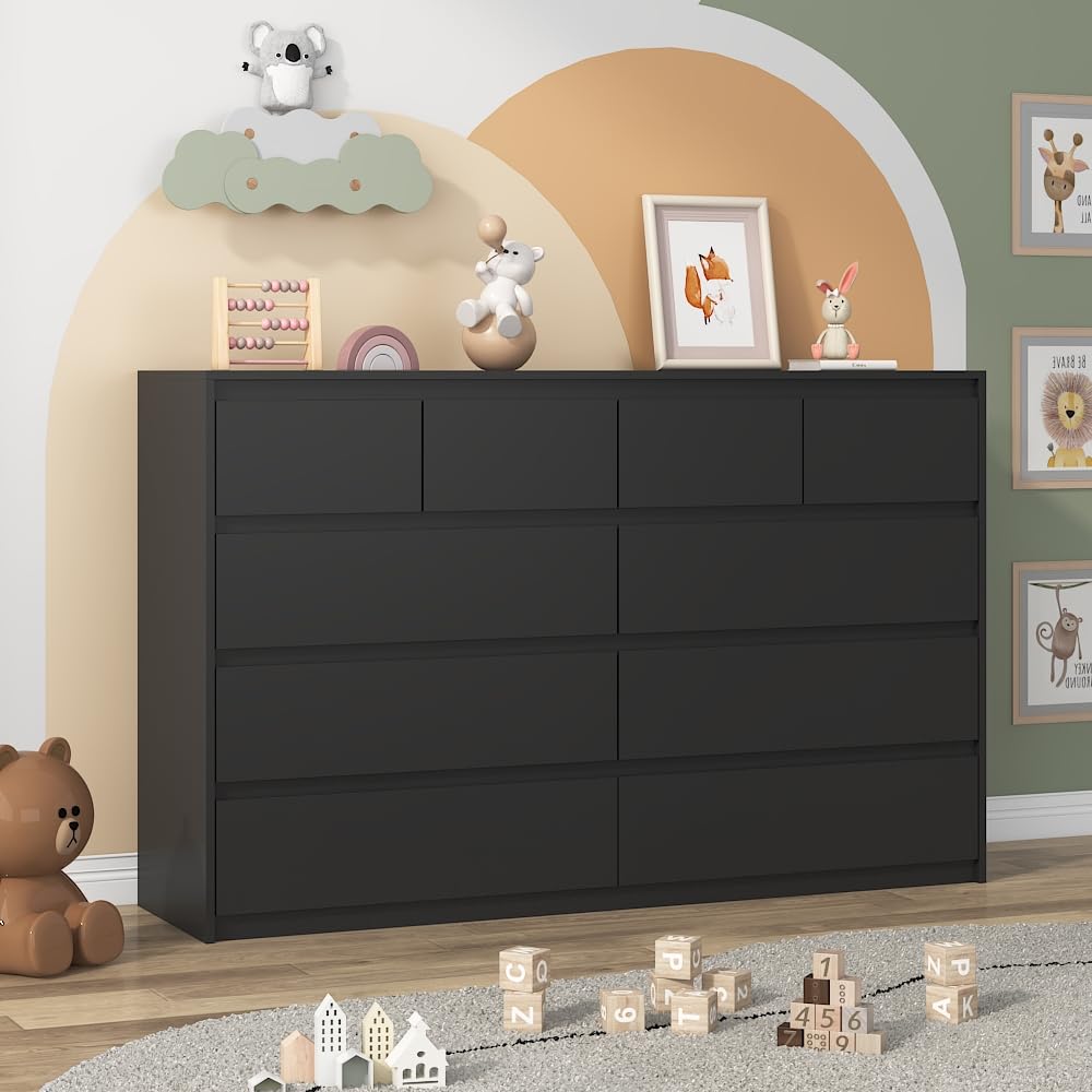 Black 10 Drawer Wood Dresser E683148