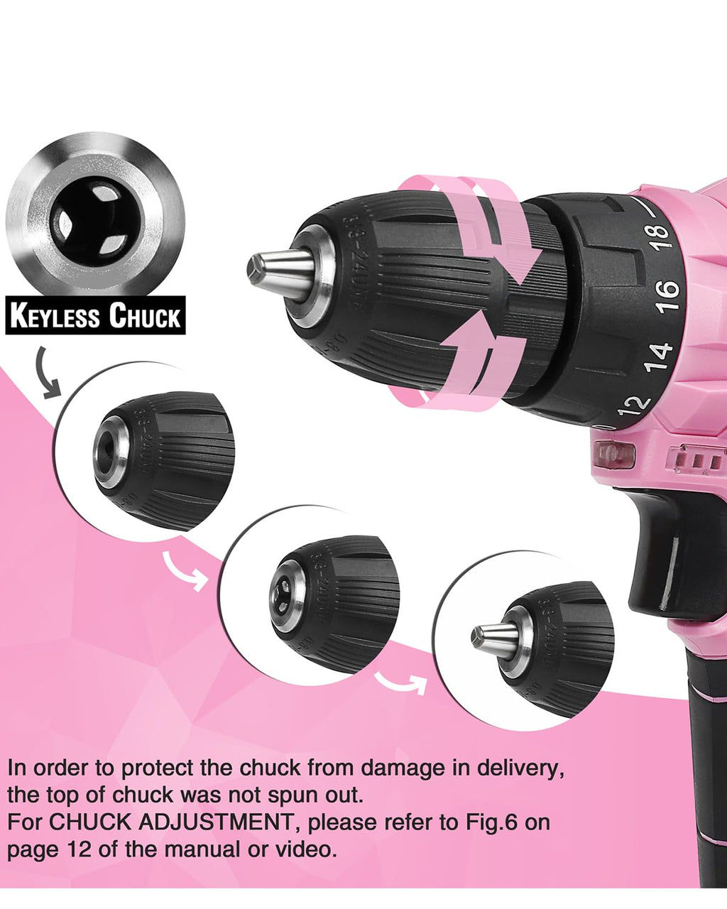 Pink Cordless Drill Driver Set J23710