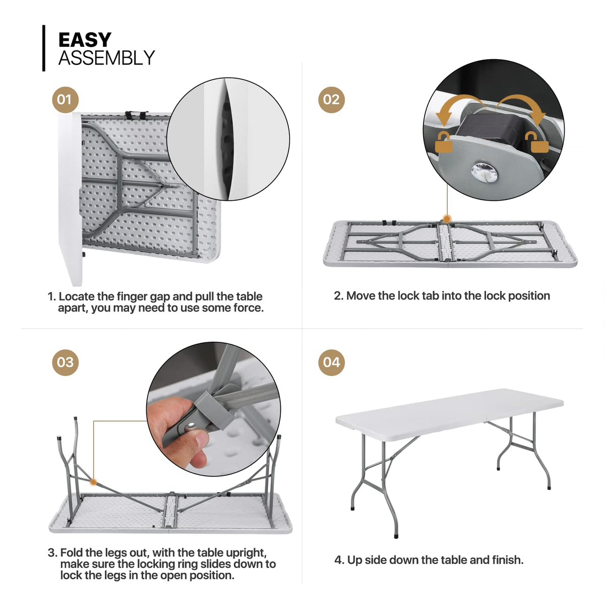 6Ft Heavy Duty Folding Plastic Table White C50723