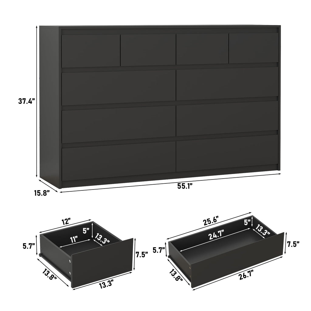 Black 10 Drawer Wood Dresser E683148