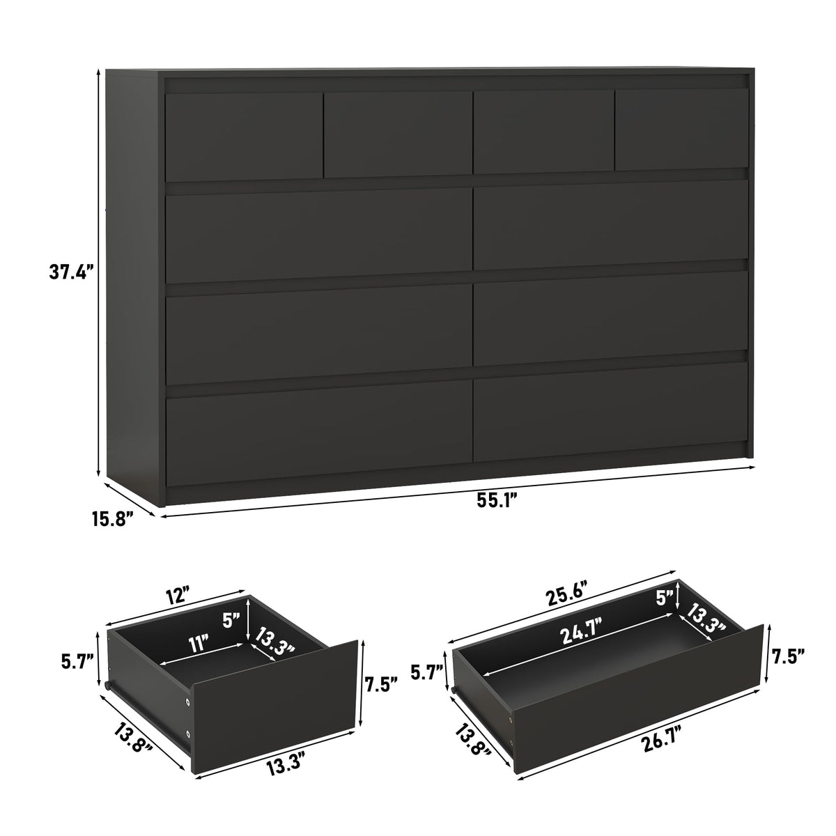 Black 10 Drawer Wood Dresser E683148