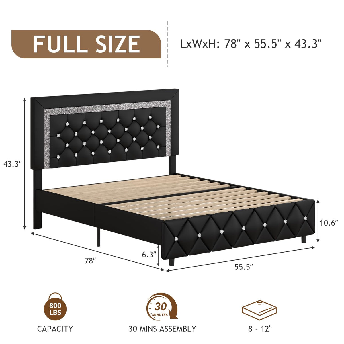 Full Size Faux Leather Platform Bed with Diamond Headboard C223252