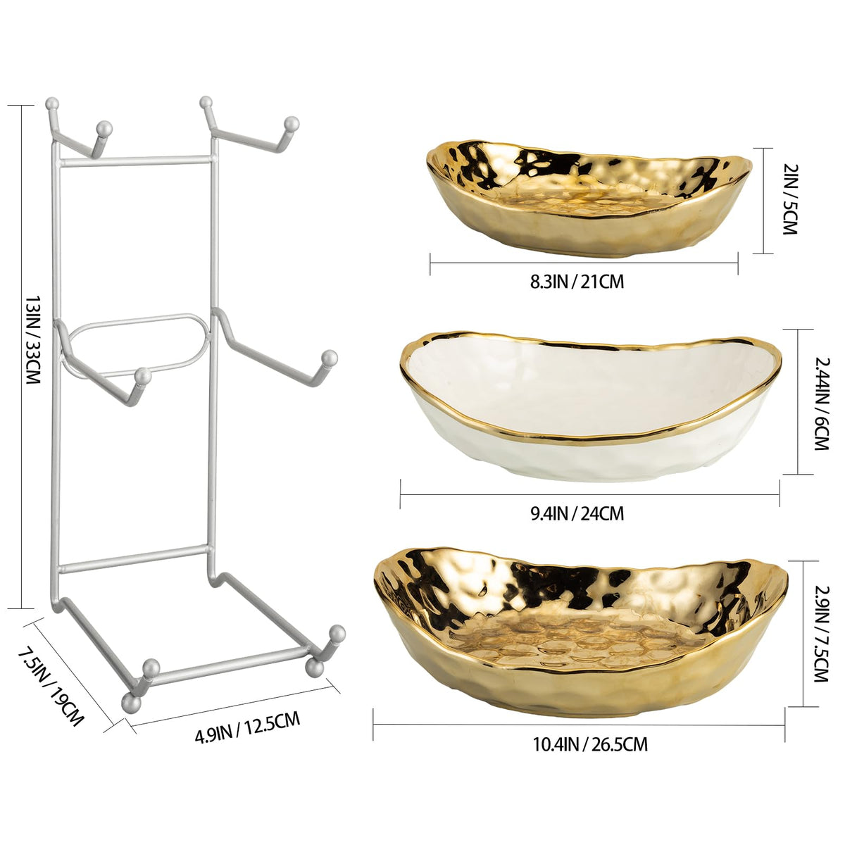 3 Tier Ceramic Serving Bowls with Metal Stand G144