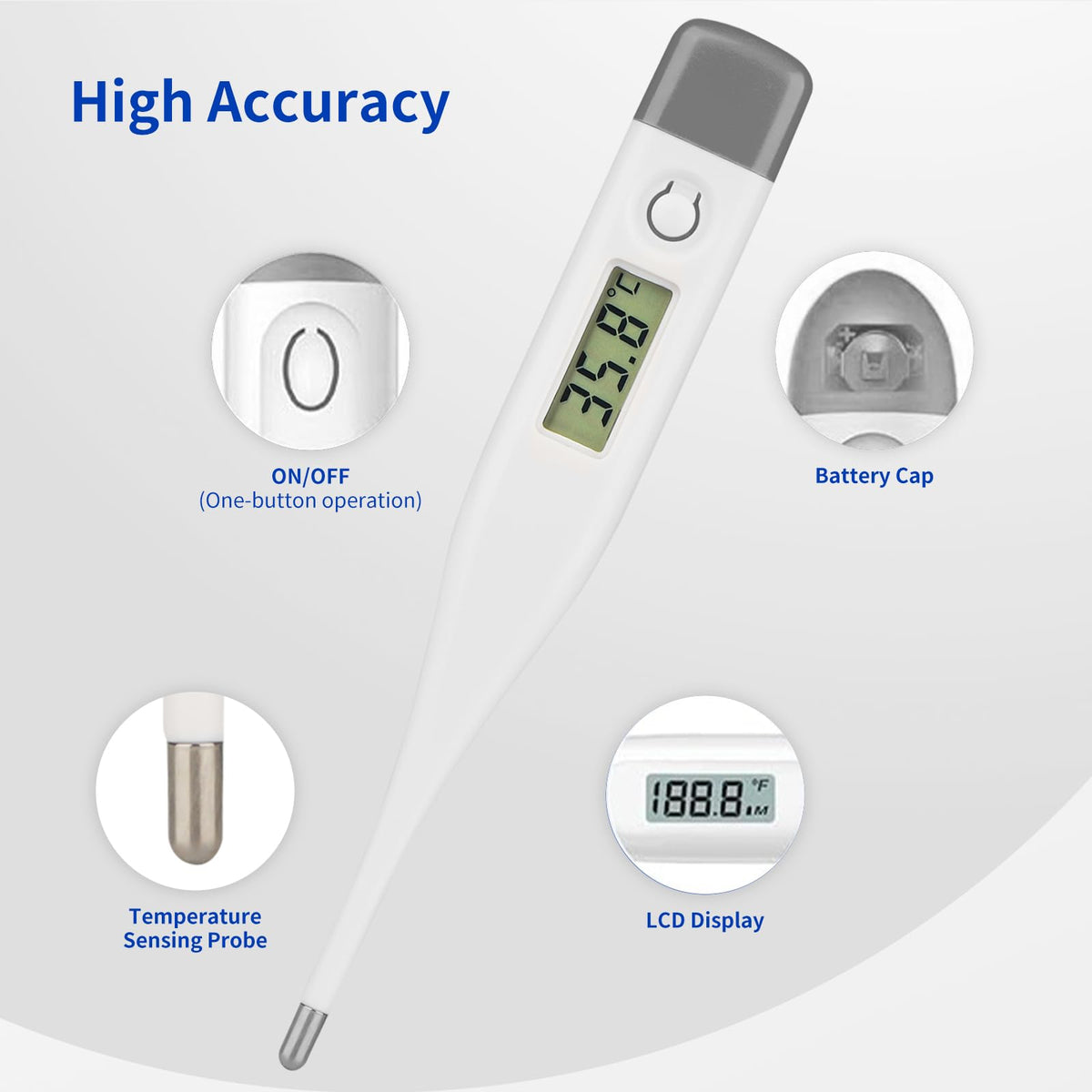 Digital Thermometer LCD Display Grey F822