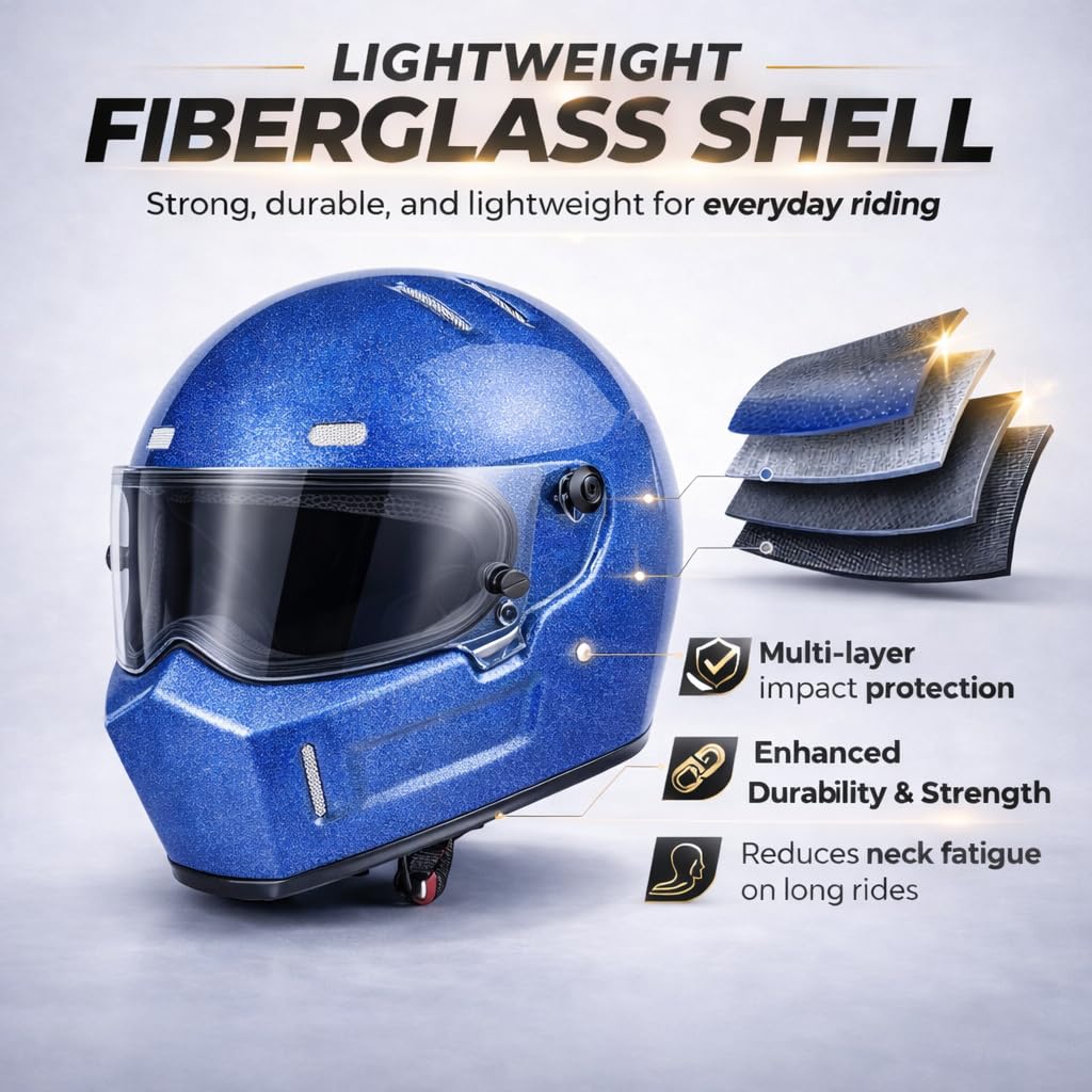 DOT Approved Fiberglass Full Face Motorcycle Helmet with Clear Visor J392799