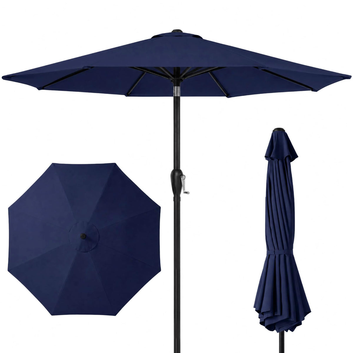 9ft Navy Polyester Patio Umbrella with Aluminum Frame X48723
