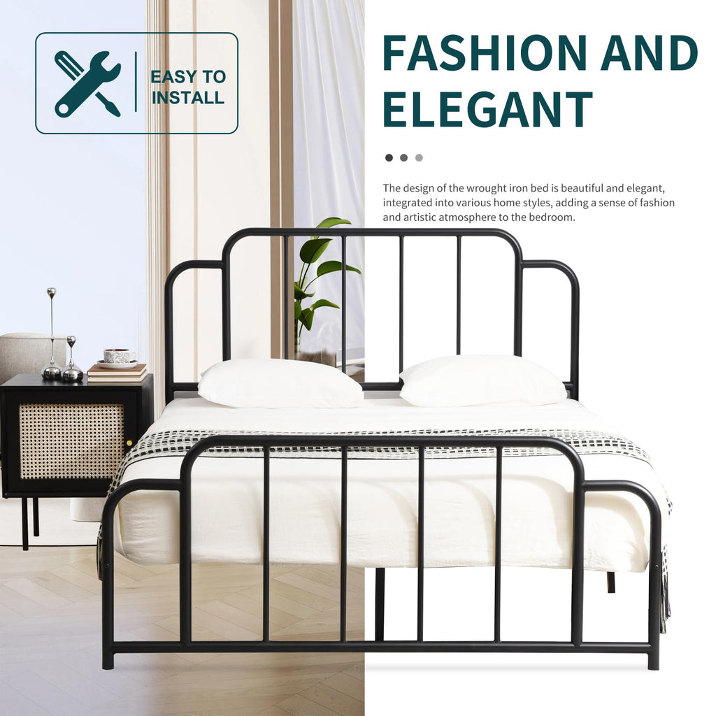 Black Full Size Metal Bed with Headboard and Footboard I912