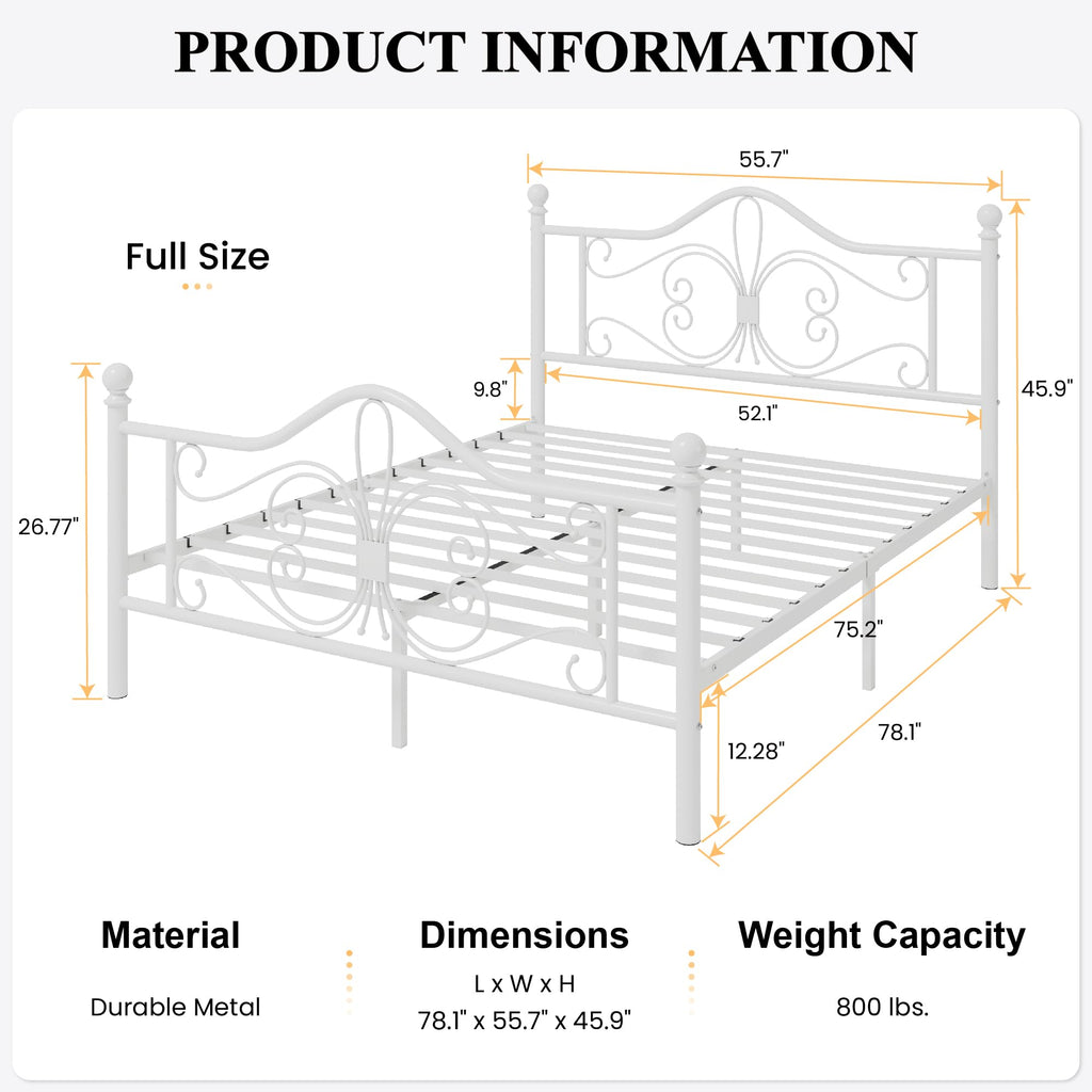 Full Size White Metal Bed Frame with Headboard N37057