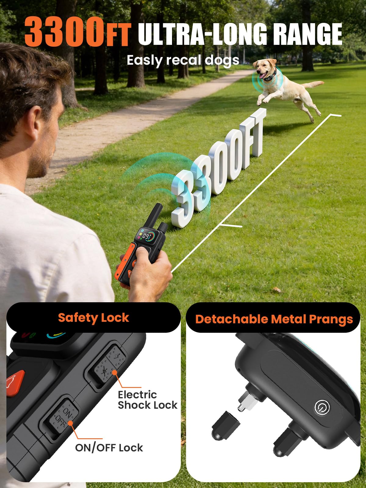 2-in-1 Dog Bark Collar & Shock Collar, IPX7 Waterproof E Collars with AI Anti-Bark/Beep/Vibration/Shock/no Shock for Small Medium Large Dog(5-120Lbs), Dog Training Collar with 3300FT Remote G24228