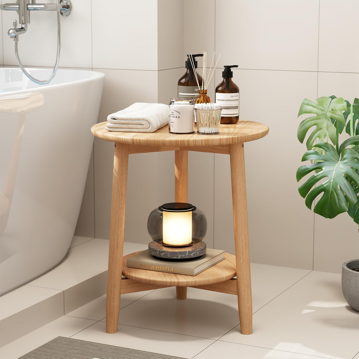 Solid Wood Round End Table with Lower Shelf Z1286