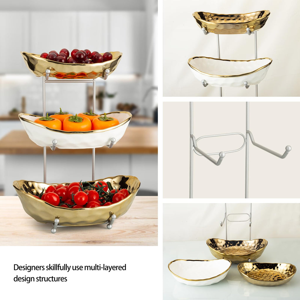 3 Tier Ceramic Serving Bowls with Metal Stand G144