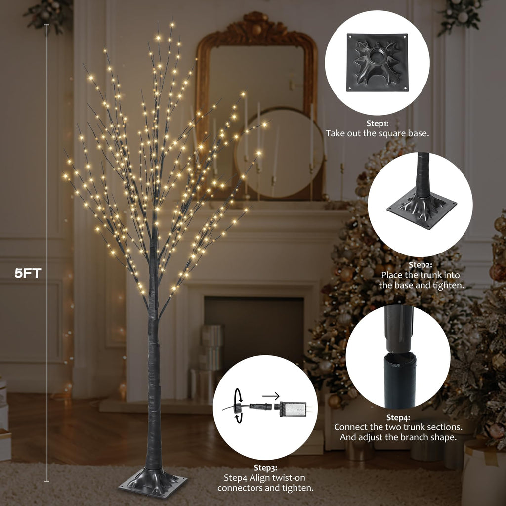 5FT Lighted Birch Tree with 400 LED Warm White Lights H119