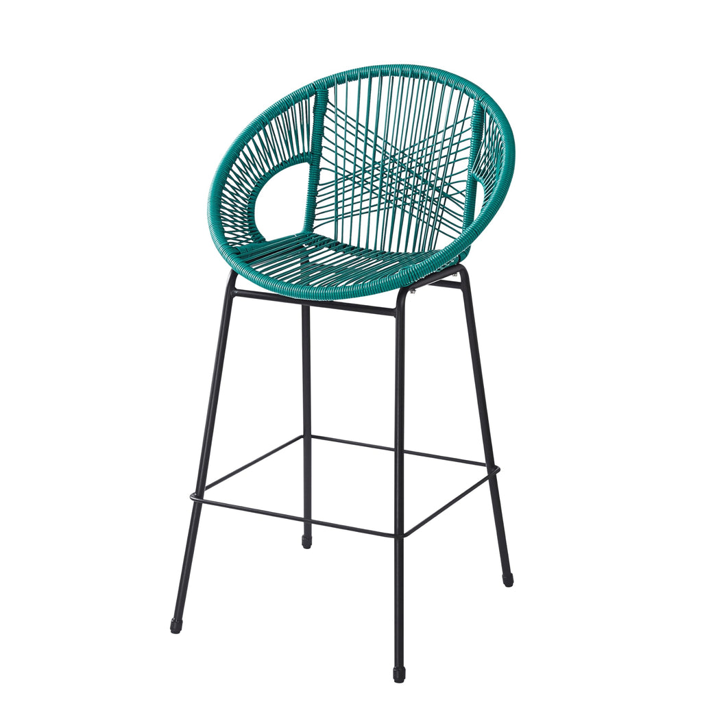 Teal Faux Wicker Outdoor Bar Stool Set of 2 K7360