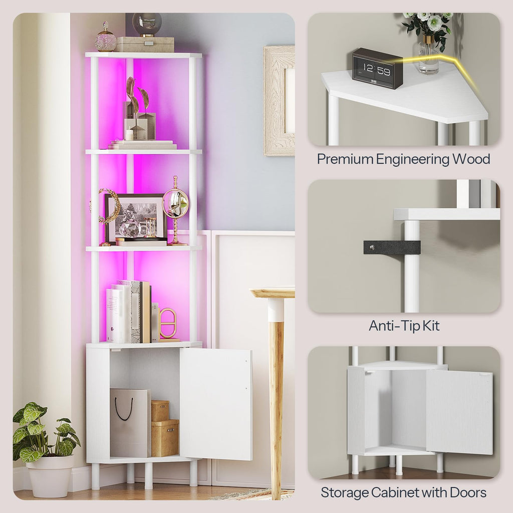 White 5-Tier Corner Cabinet with Doors R6181