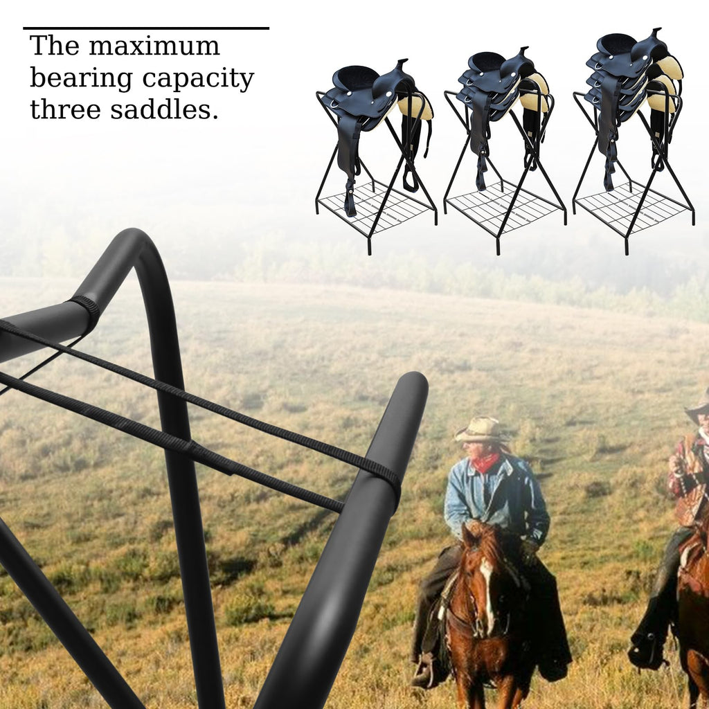 Foldable Saddle Rack with Storage Shelf, Black B788