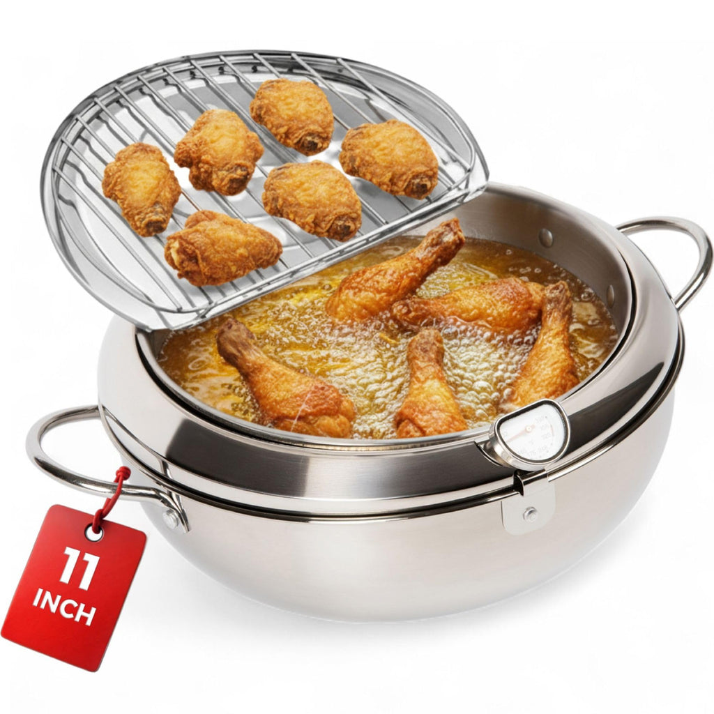 11-Inch Stainless Steel Deep Fryer Pot with Oil Thermometer T234