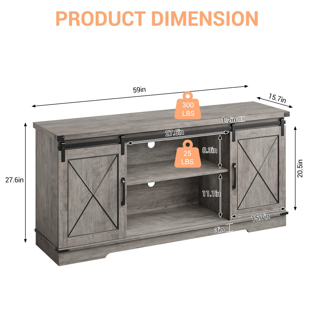 Farmhouse TV Stand with Storage Cabinets & Sliding Barn Door A5699