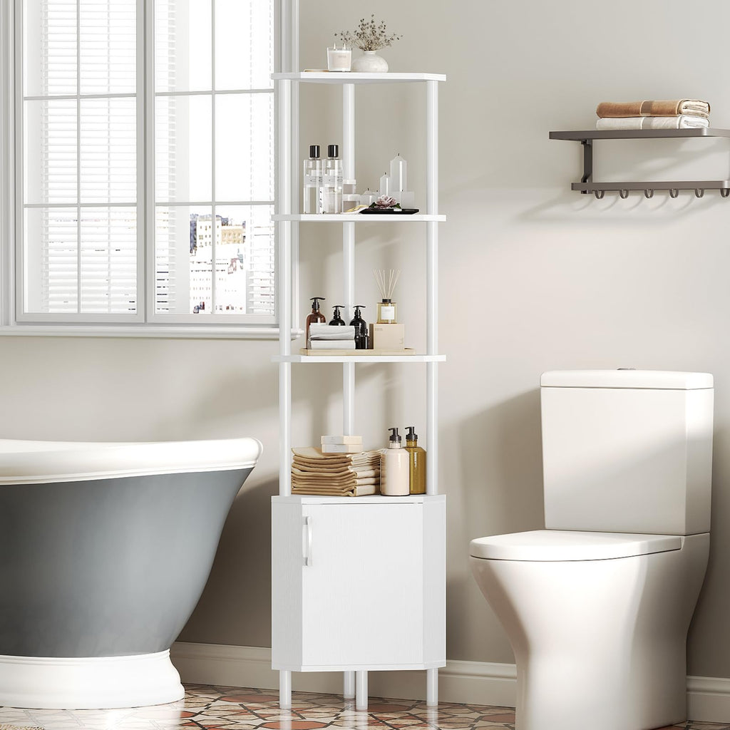 White 5-Tier Corner Cabinet with Doors R6181