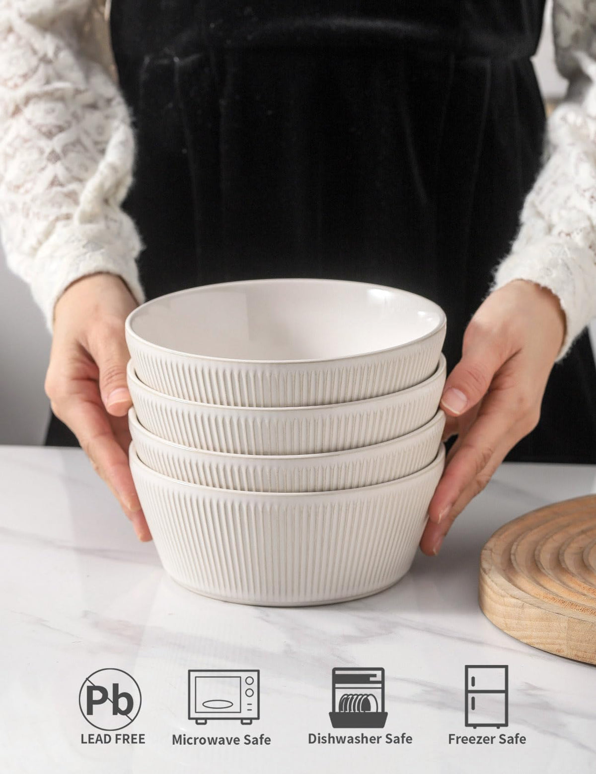 Ceramic Soup Bowls Set of 4, 6.3 inch Microwave Safe White F254