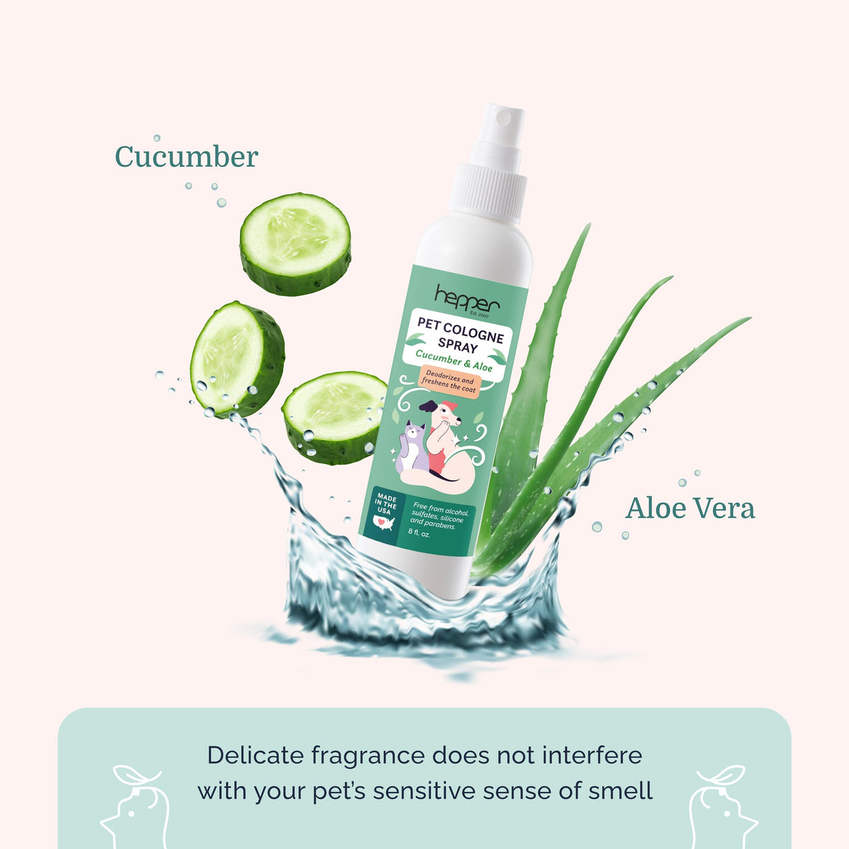 Pet Cologne Spray for Dogs & Cats Cucumber & Aloe 8oz B49304