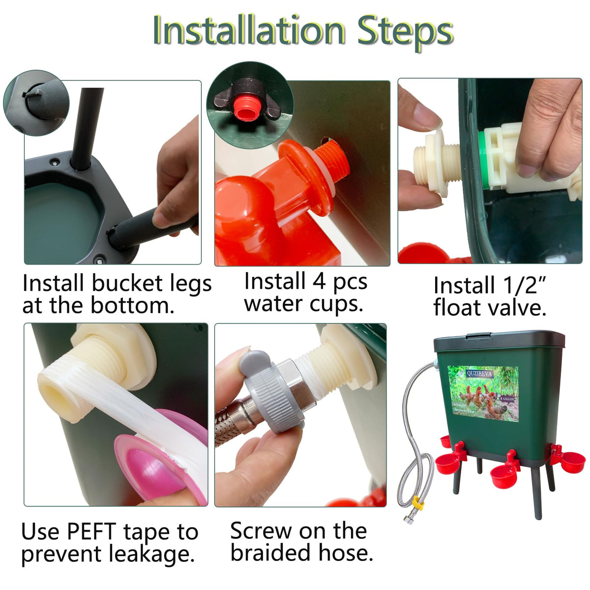 4 Gallon Automatic Float Controlled Poultry Waterer with Hose and Cups X719025
