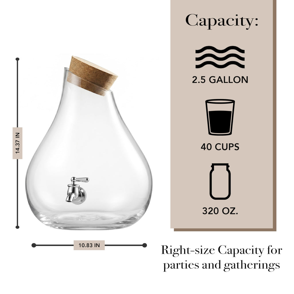 Glass Beverage Dispenser with Cork Lid and Stand 2.5 Gal S59164