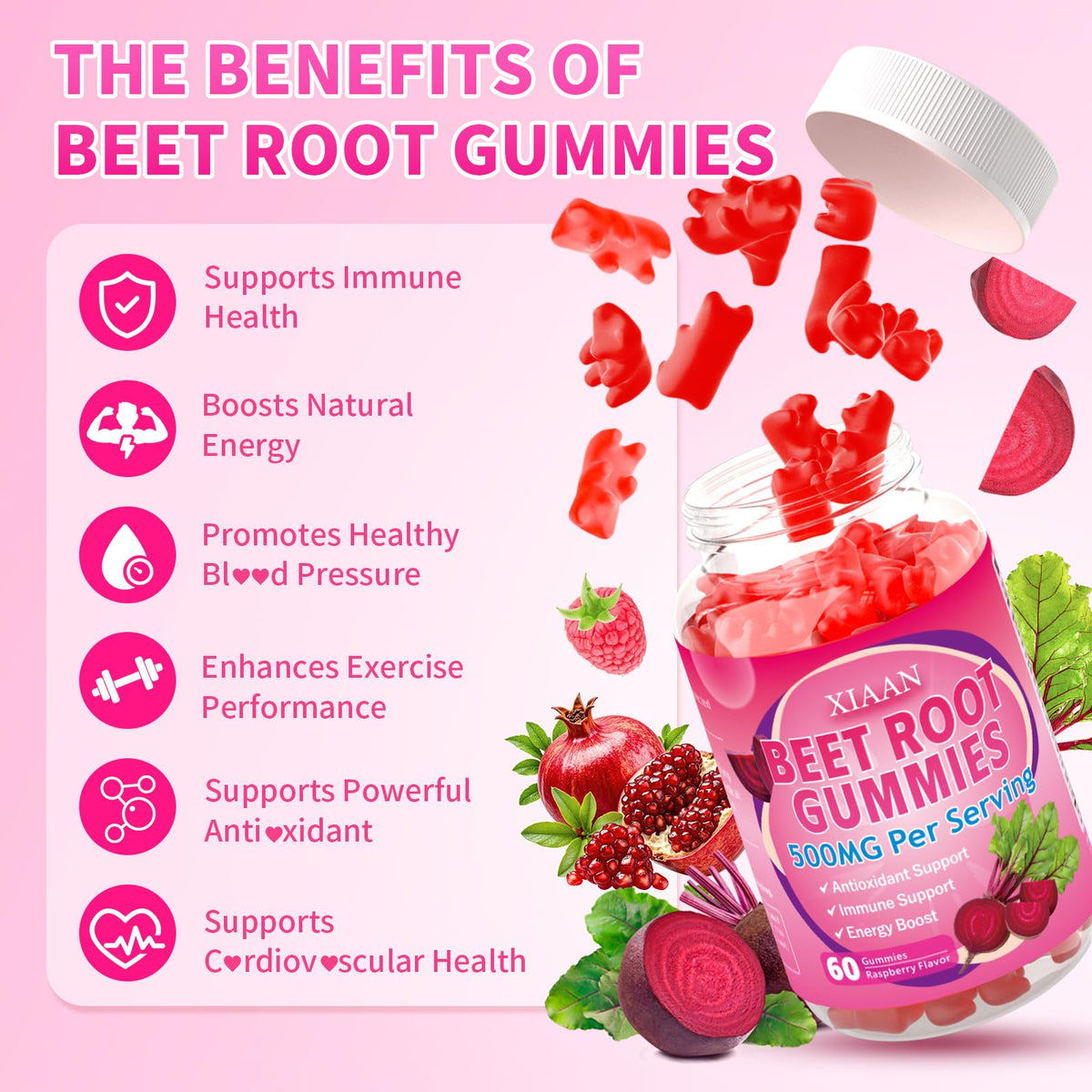 Sugar-Free Vegan Beet Root Gummies 60 Count K568