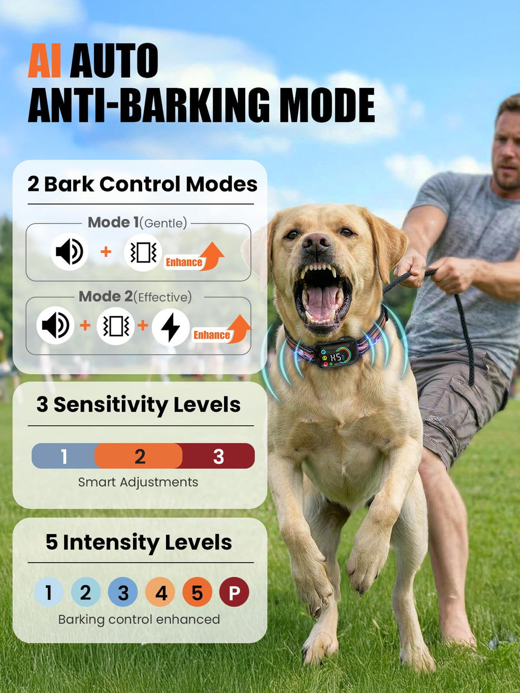 2-in-1 Dog Bark Collar & Shock Collar, IPX7 Waterproof E Collars with AI Anti-Bark/Beep/Vibration/Shock/no Shock for Small Medium Large Dog(5-120Lbs), Dog Training Collar with 3300FT Remote G24228