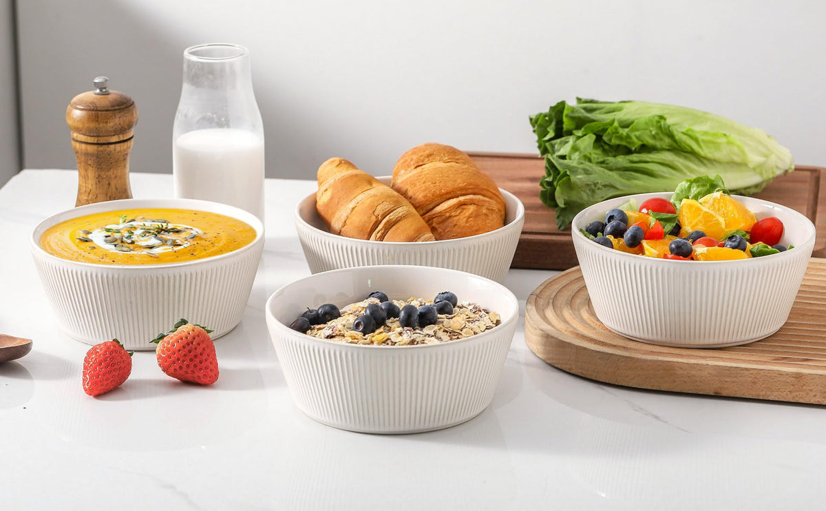 Ceramic Soup Bowls Set of 4, 6.3 inch Microwave Safe White F254