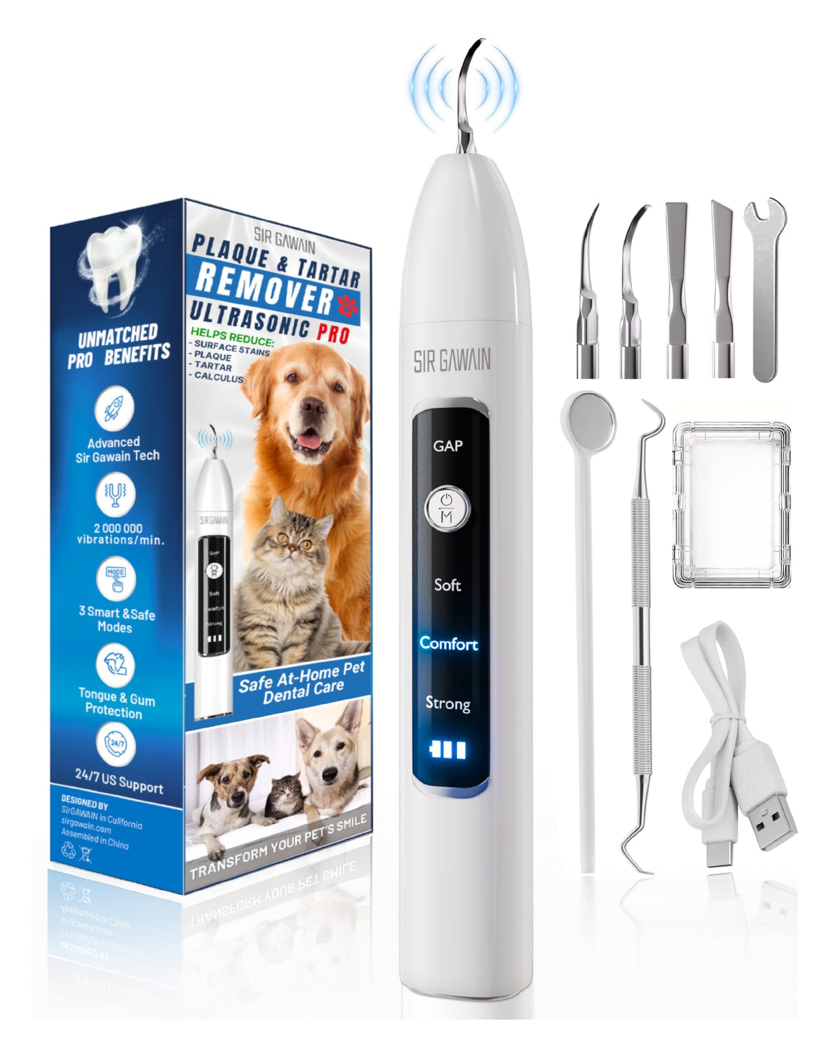 Ultrasonic Pet Dental Cleaner with 4 Tips and 3 Modes H33039