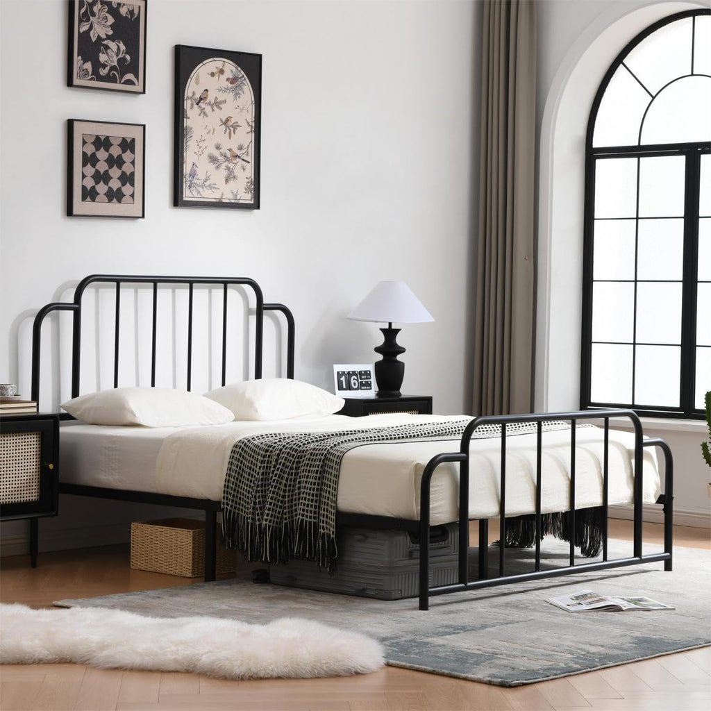 Black Full Size Metal Bed with Headboard and Footboard I912