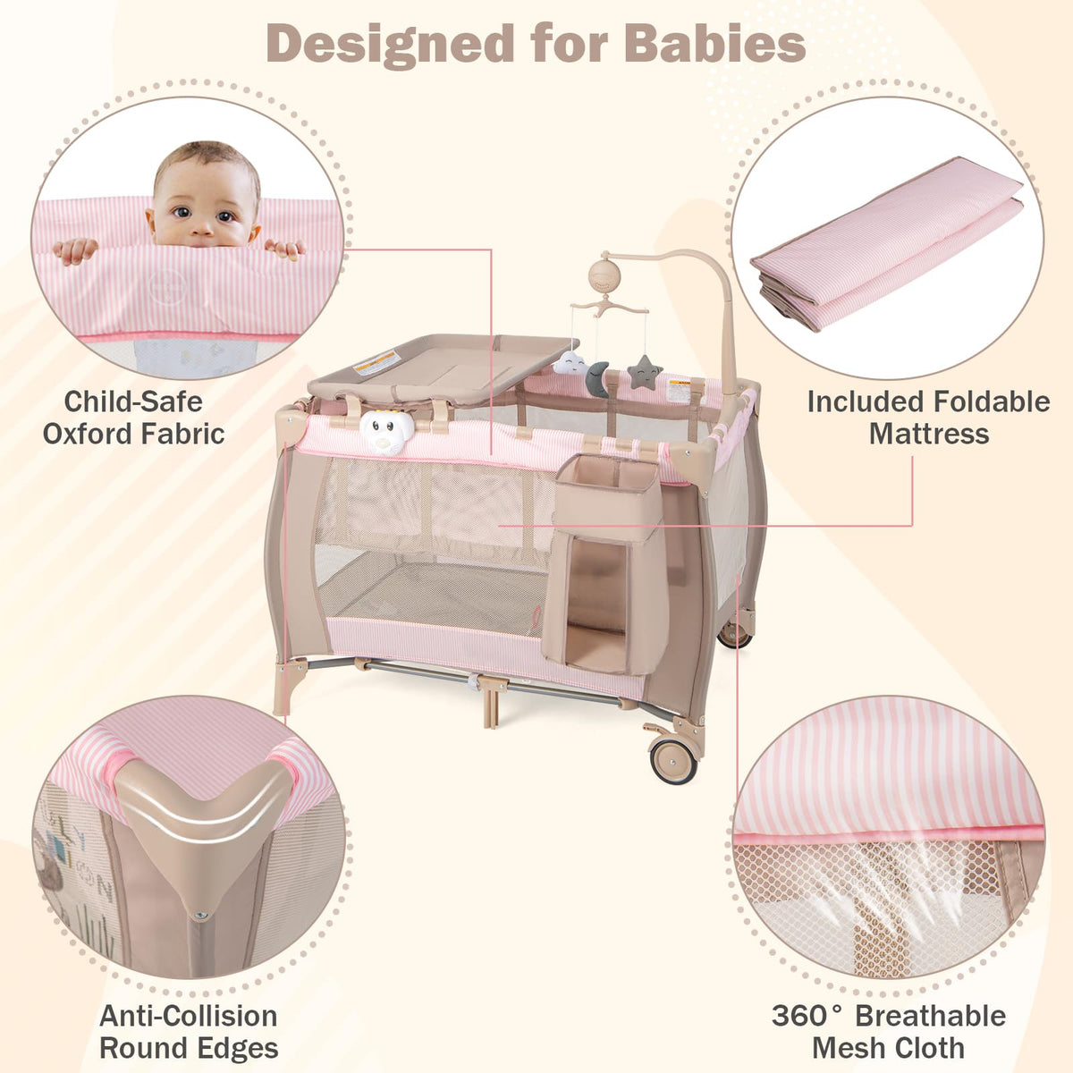 3 in 1 Portable Baby Playard with Bassinet and Changing Table Q47151