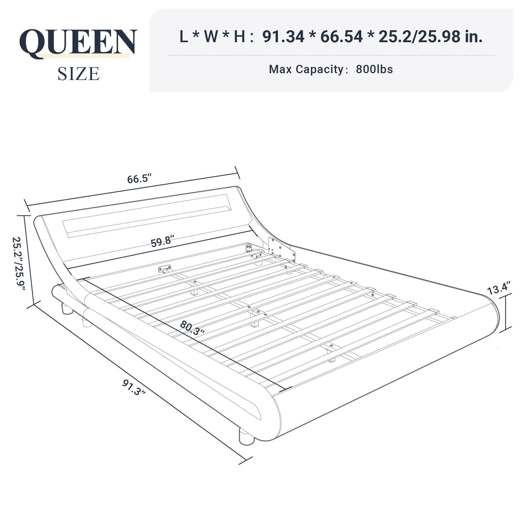 Queen Size LED Platform Bed Frame with Adjustable Headboard, Black G110