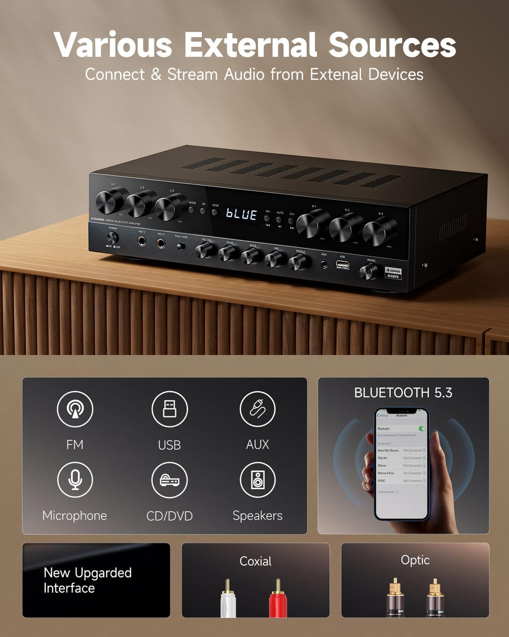 1000W 6 Channel Bluetooth Stereo Receiver M5458