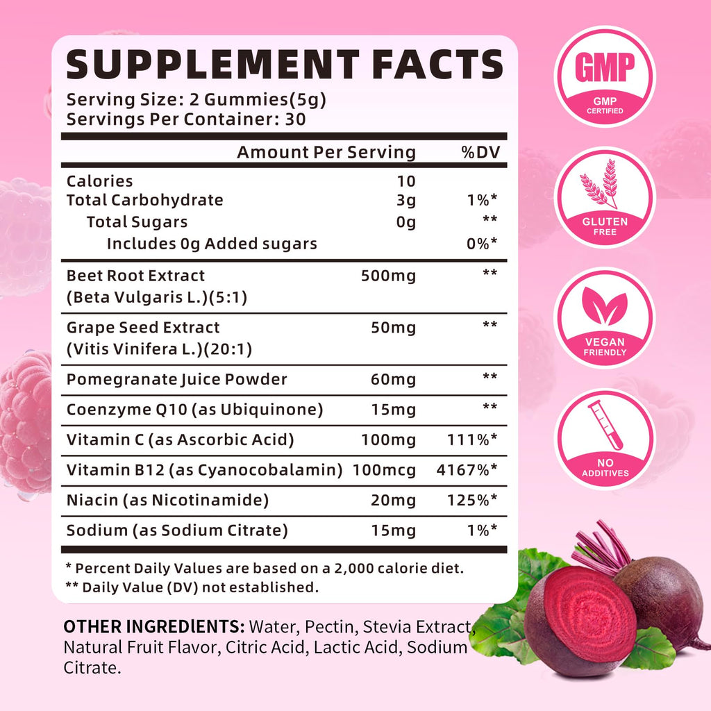 Sugar-Free Vegan Beet Root Gummies 60 Count K568