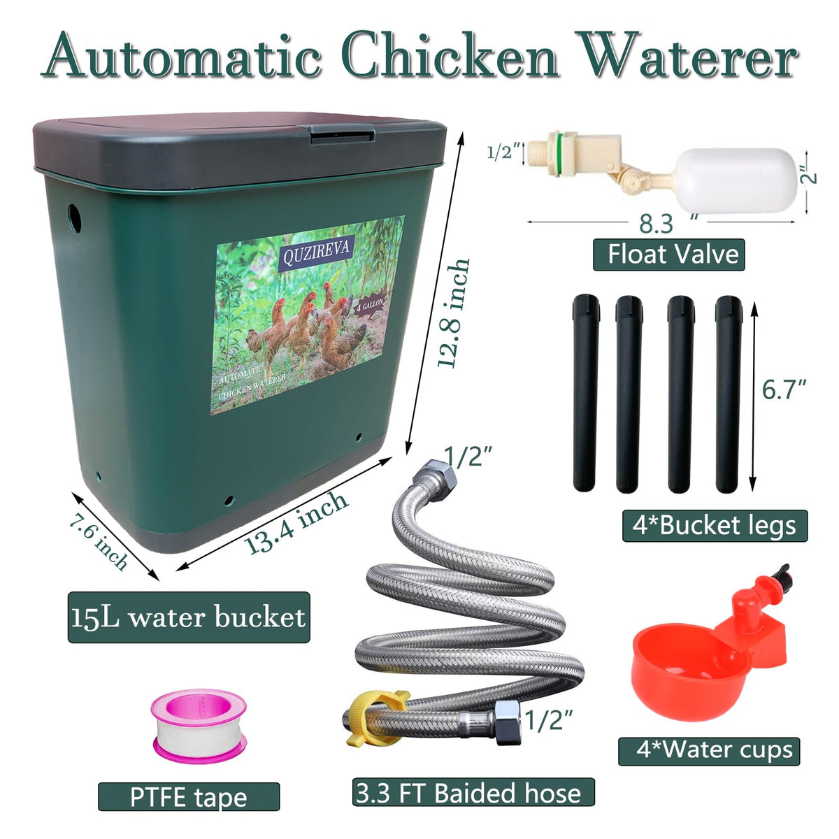 4 Gallon Automatic Float Controlled Poultry Waterer with Hose and Cups X719025