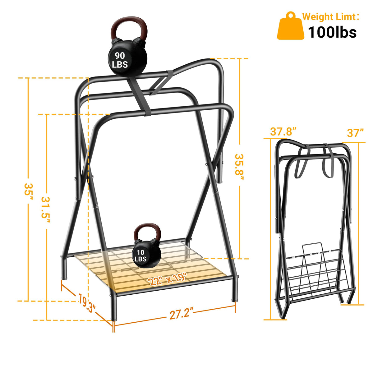Foldable Saddle Rack with Storage Shelf, Black B788